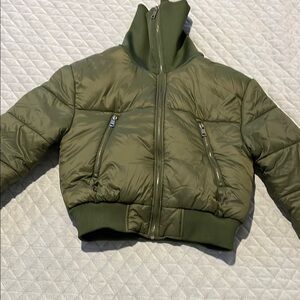 Sincerely Jules Green Puffer Jacket with High Collar